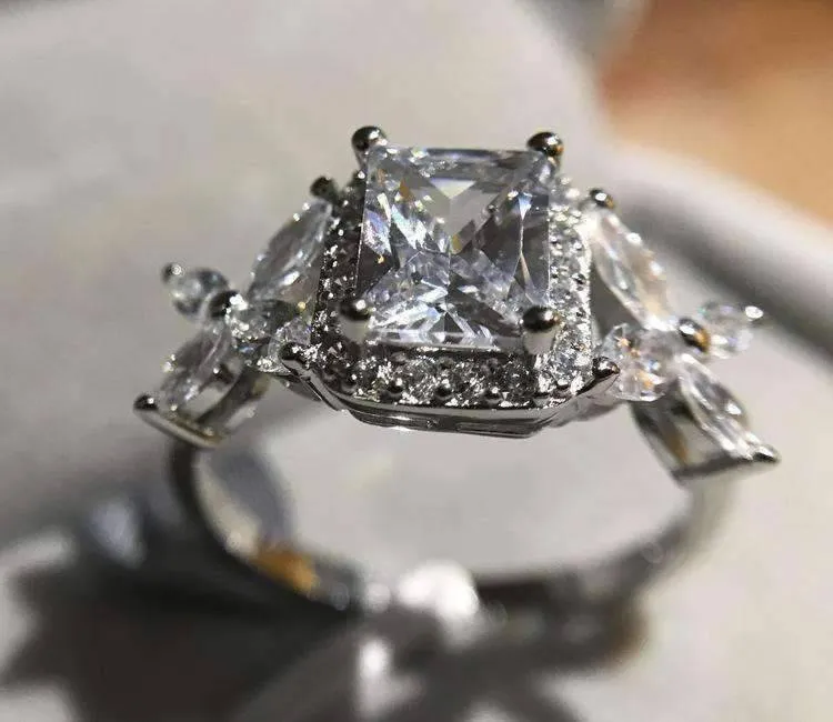 Emerald Cut Butterfly Accented Cubic Zirconia Ring
