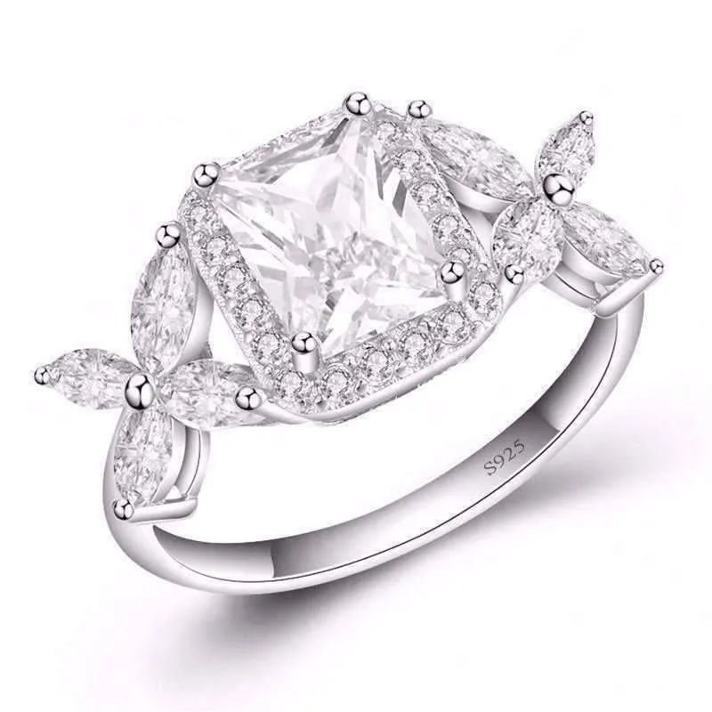 Emerald Cut Butterfly Accented Cubic Zirconia Ring