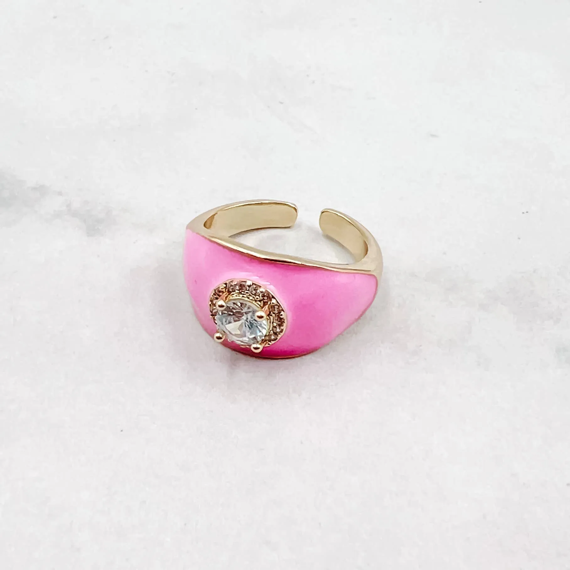 Enamel Pink Adjustable Ring