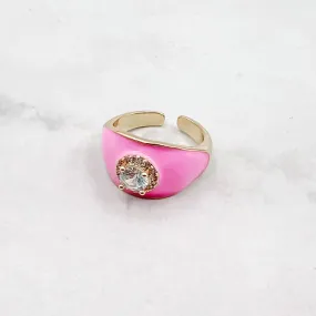 Enamel Pink Adjustable Ring