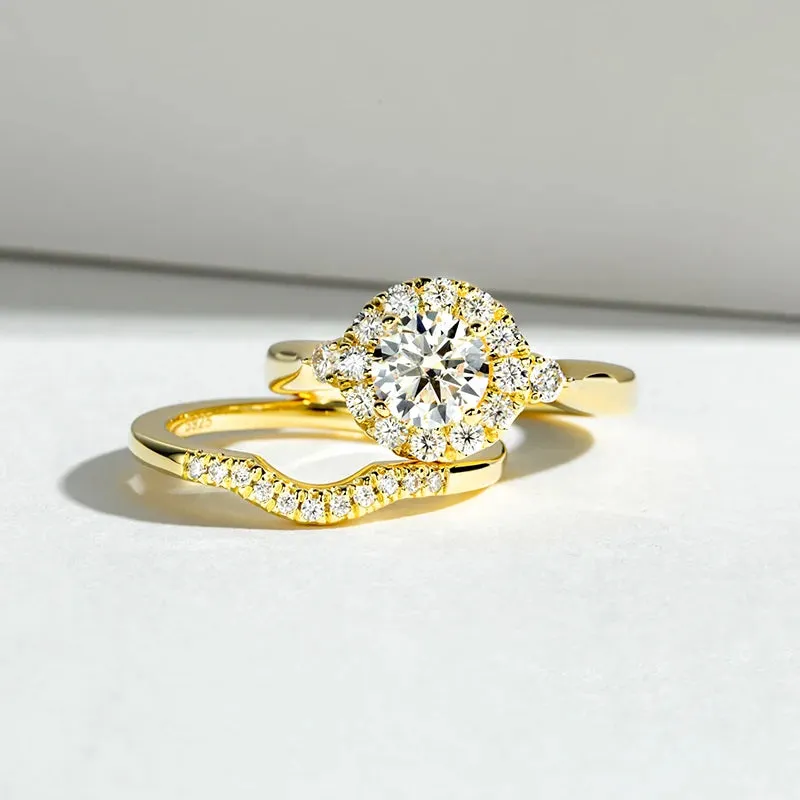 Engagement Gold Color Ring Set For Women 925 Sterling Silver 1 Carat All Moissanite Ring