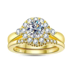 Engagement Gold Color Ring Set For Women 925 Sterling Silver 1 Carat All Moissanite Ring