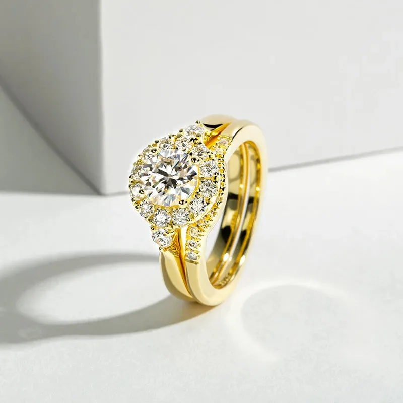 Engagement Gold Color Ring Set For Women 925 Sterling Silver 1 Carat All Moissanite Ring