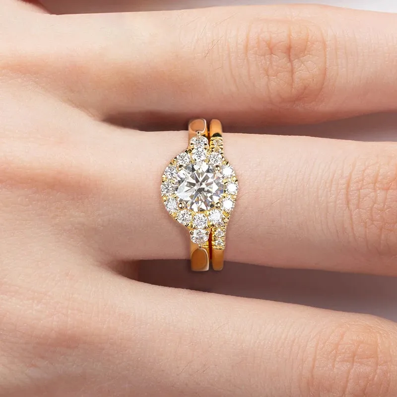 Engagement Gold Color Ring Set For Women 925 Sterling Silver 1 Carat All Moissanite Ring