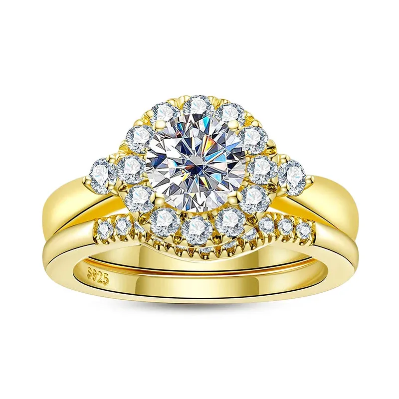 Engagement Gold Color Ring Set For Women 925 Sterling Silver 1 Carat All Moissanite Ring