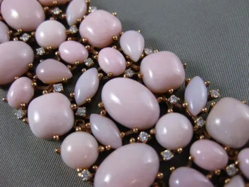 ESTATE MASSIVE 1.75CT DIAMOND & PINK CORAL 18KT ROSE GOLD HANDCRAFTED BRACELET