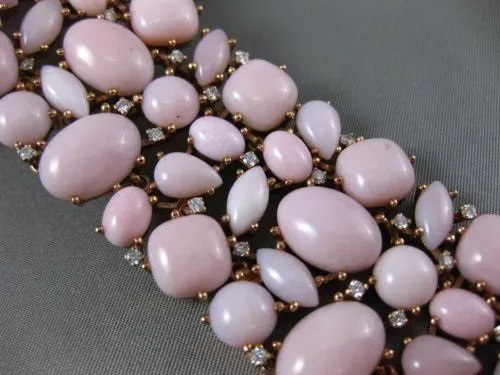 ESTATE MASSIVE 1.75CT DIAMOND & PINK CORAL 18KT ROSE GOLD HANDCRAFTED BRACELET