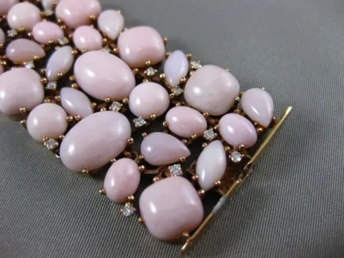 ESTATE MASSIVE 1.75CT DIAMOND & PINK CORAL 18KT ROSE GOLD HANDCRAFTED BRACELET