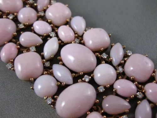 ESTATE MASSIVE 1.75CT DIAMOND & PINK CORAL 18KT ROSE GOLD HANDCRAFTED BRACELET