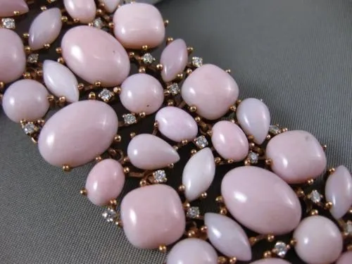 ESTATE MASSIVE 1.75CT DIAMOND & PINK CORAL 18KT ROSE GOLD HANDCRAFTED BRACELET