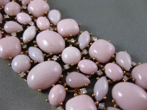 ESTATE MASSIVE 1.75CT DIAMOND & PINK CORAL 18KT ROSE GOLD HANDCRAFTED BRACELET