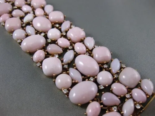 ESTATE MASSIVE 1.75CT DIAMOND & PINK CORAL 18KT ROSE GOLD HANDCRAFTED BRACELET
