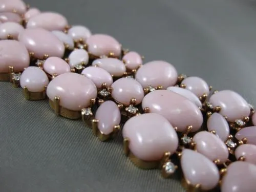 ESTATE MASSIVE 1.75CT DIAMOND & PINK CORAL 18KT ROSE GOLD HANDCRAFTED BRACELET