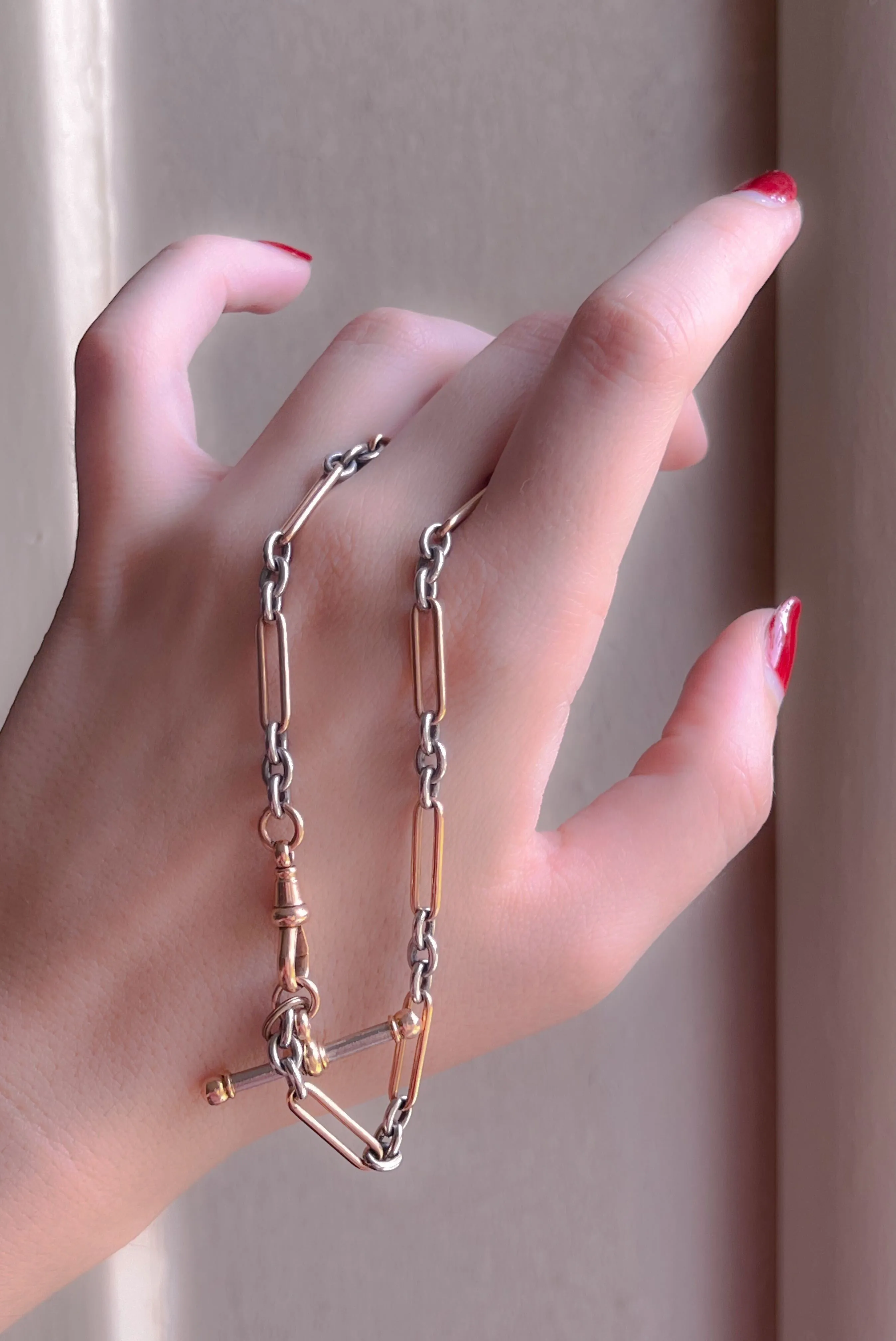 Extremely Rare Platinum and 15k Pink Gold Watch Chain 10.5”