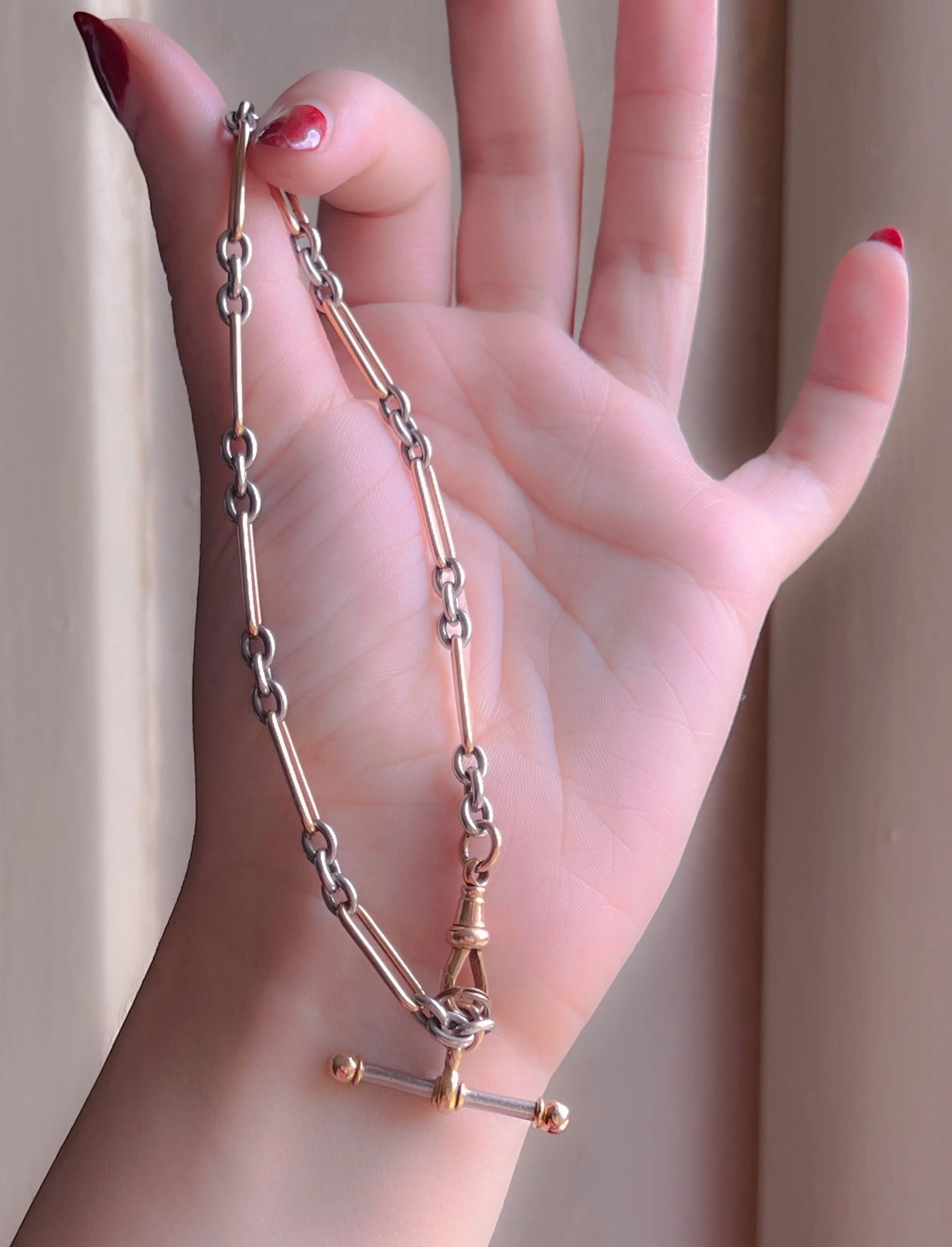 Extremely Rare Platinum and 15k Pink Gold Watch Chain 10.5”
