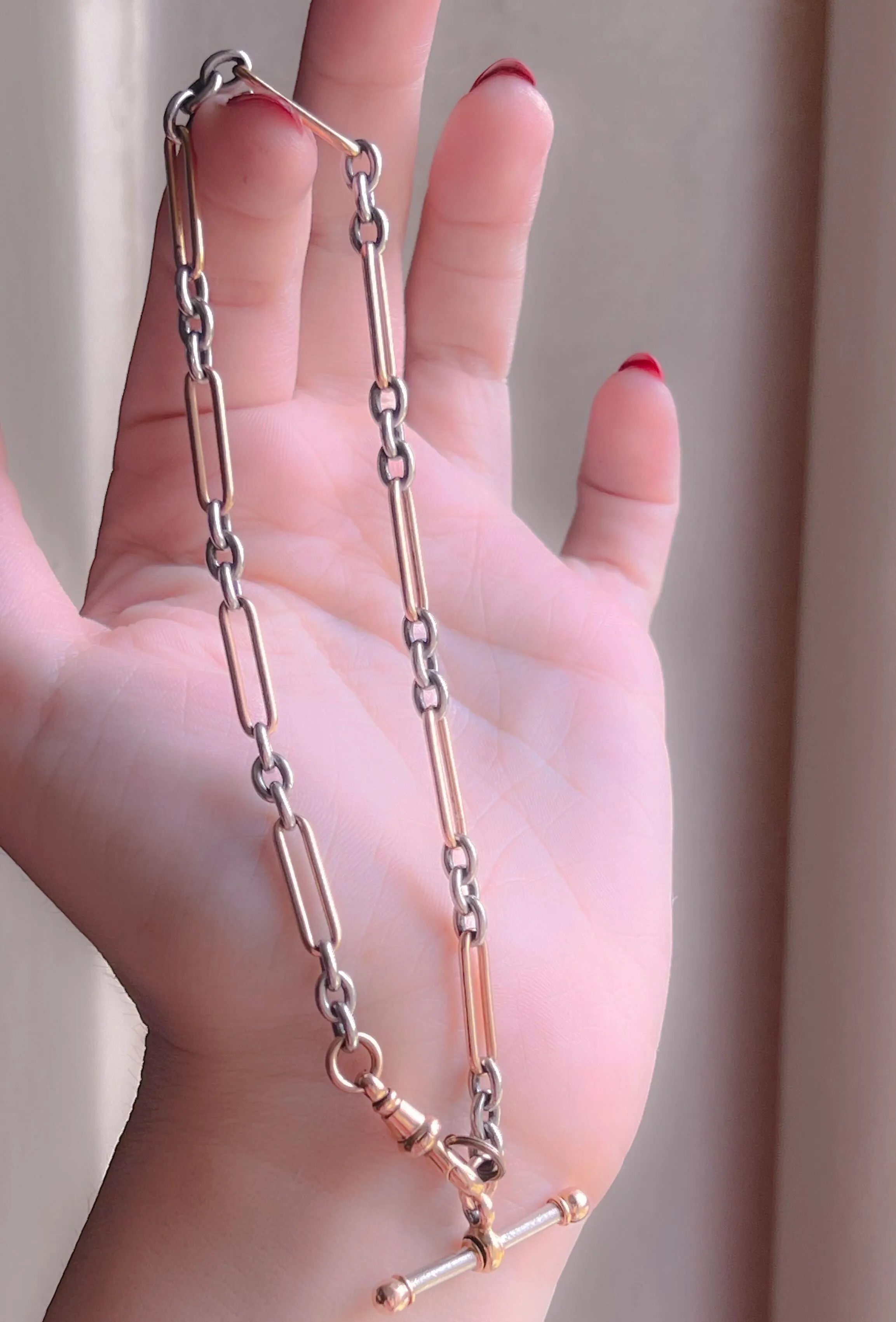 Extremely Rare Platinum and 15k Pink Gold Watch Chain 10.5”