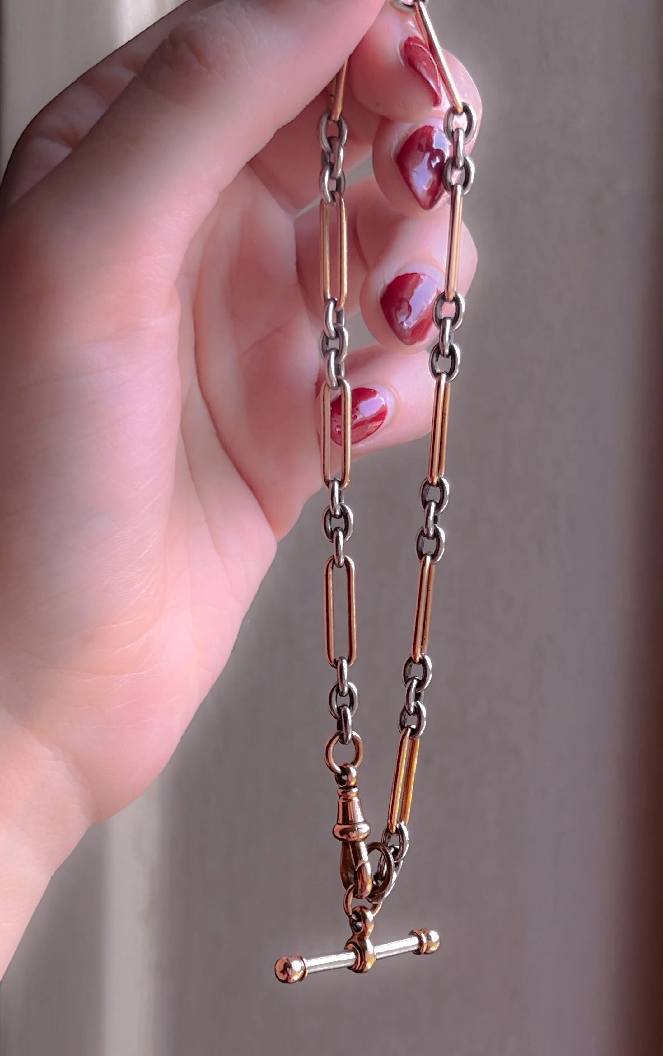 Extremely Rare Platinum and 15k Pink Gold Watch Chain 10.5”