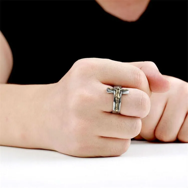 Fashion Cross Jesus Silver Gold RIngs