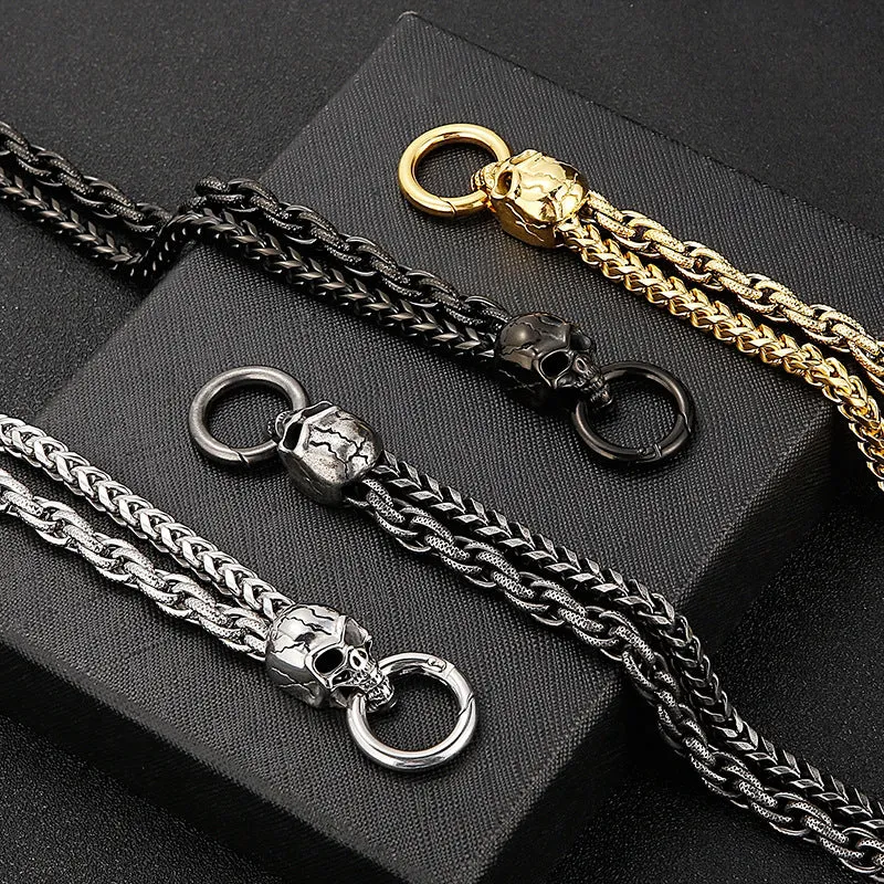 Fashionable Double-Layer Skull Titanium Steel Bracelet for Men
