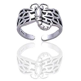Filigree Winged Dragonfly Sterling Silver Toe Ring or Childs Adjustable Ring