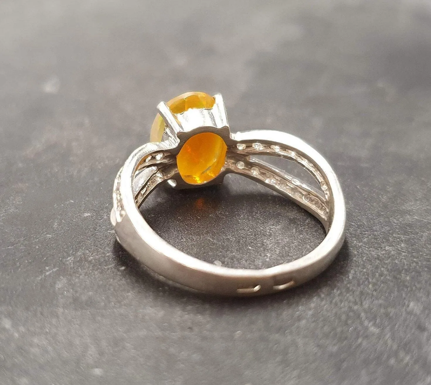 Fire Opal Ring - Opal Engagement Ring - Split Shank Ring