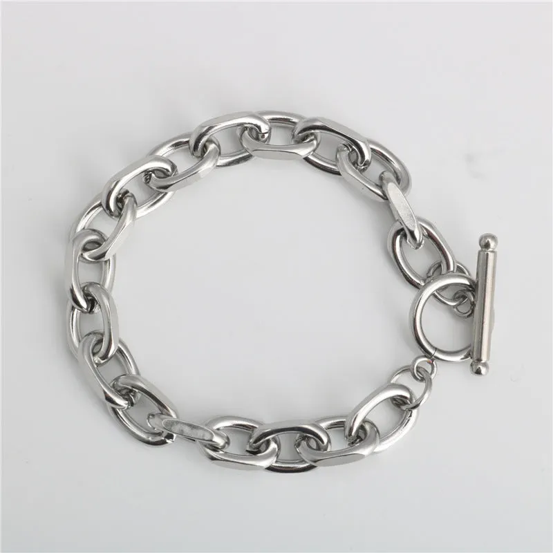 Flat Angle One Word Clasp Bracelet Chain Titanium Steel Stainless Steel