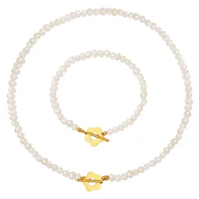 Flower Pearl Necklace and Bracelet Set