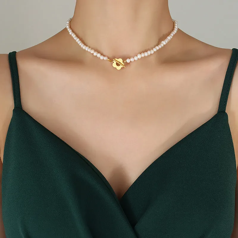 Flower Pearl Necklace and Bracelet Set