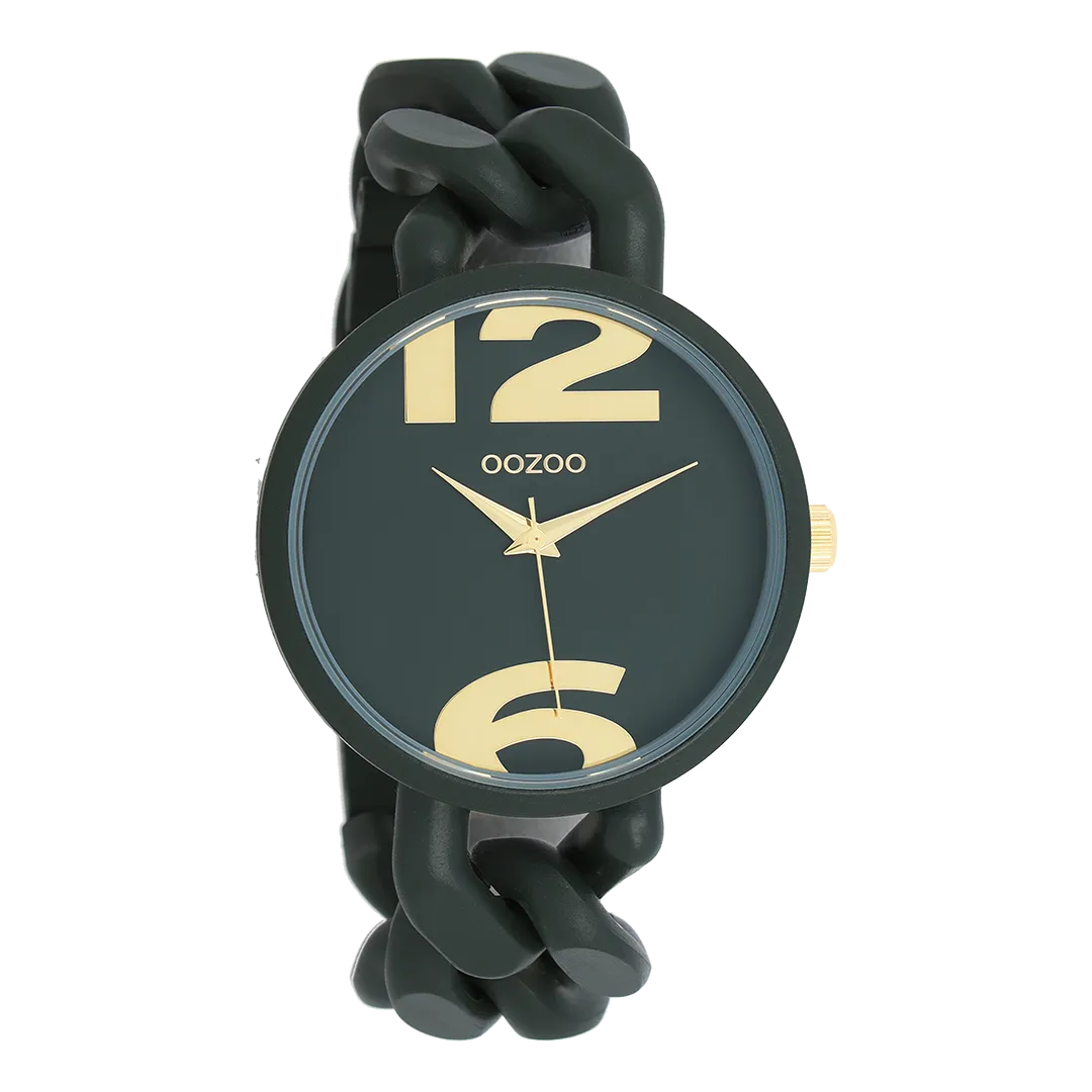 Forest green OOZOO watch with forest green chunky chain bracelet - C11269