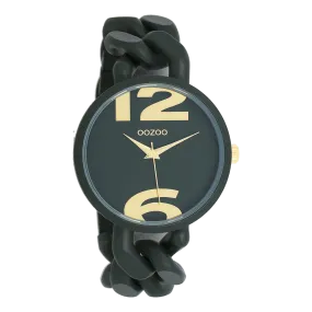 Forest green OOZOO watch with forest green chunky chain bracelet - C11269