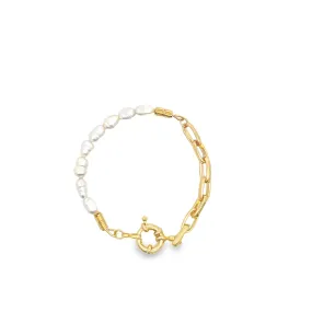 Freshwater Pearl Paperclip Chain Bracelet (I146)