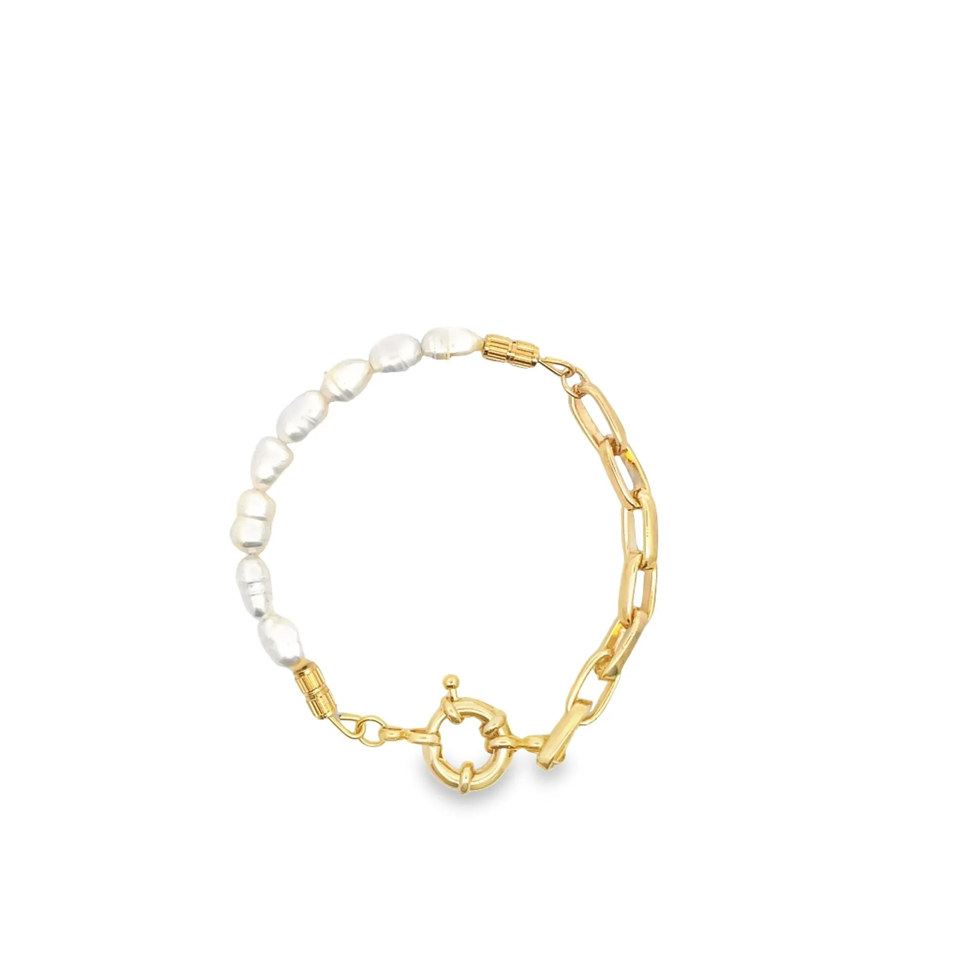 Freshwater Pearl Paperclip Chain Bracelet (I146)