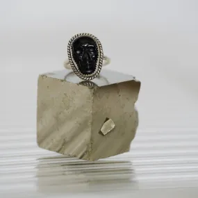 Gemstone Skull Ring in Sterling Silver and Black Onyx; Halloween Ring