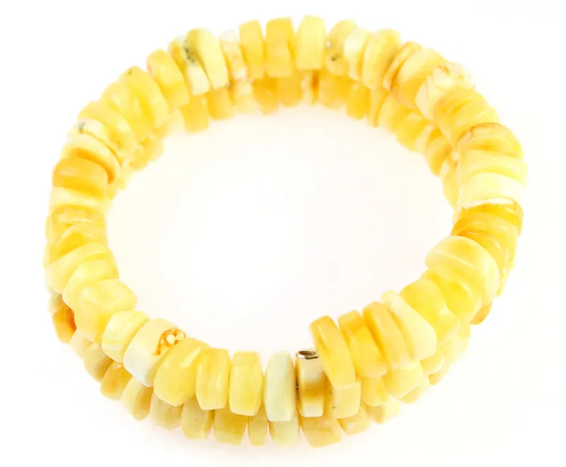 Genuine Baltic Amber Elastic Bracelet Unisex - Polished Disks Beads 6-8 mm - BT0050