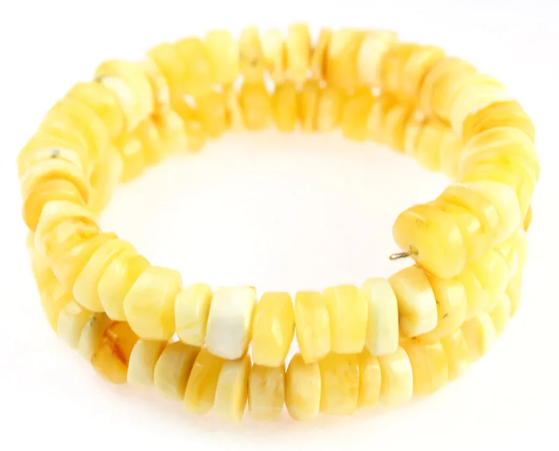 Genuine Baltic Amber Elastic Bracelet Unisex - Polished Disks Beads 6-8 mm - BT0050