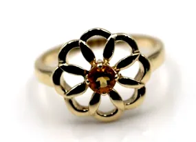 Genuine Size R 9ct Yellow, Rose or White Gold Orange Citrine Flower Ring