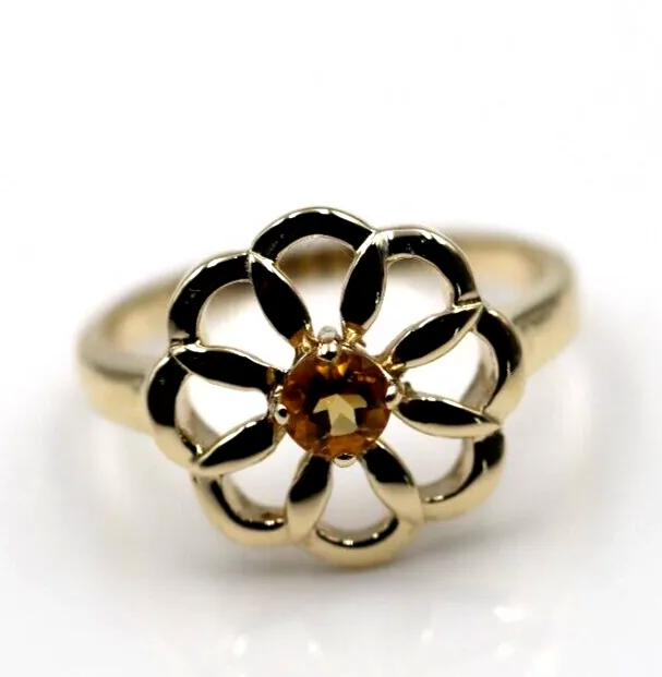 Genuine Size R 9ct Yellow, Rose or White Gold Orange Citrine Flower Ring