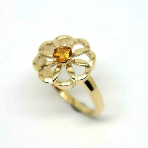 Genuine Size R 9ct Yellow, Rose or White Gold Orange Citrine Flower Ring