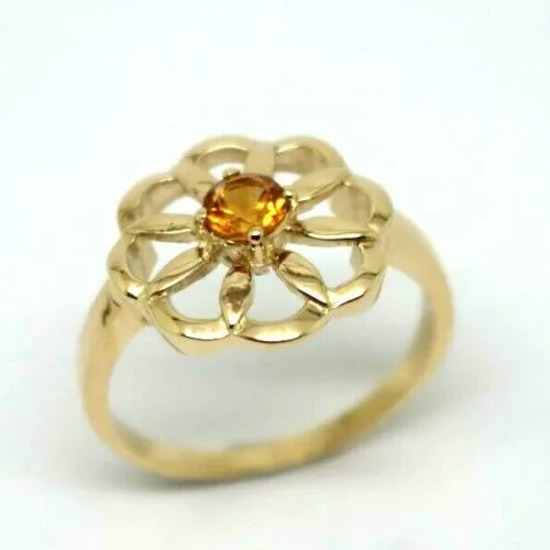 Genuine Size R 9ct Yellow, Rose or White Gold Orange Citrine Flower Ring