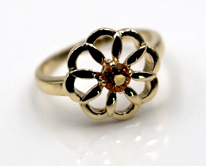 Genuine Size R 9ct Yellow, Rose or White Gold Orange Citrine Flower Ring