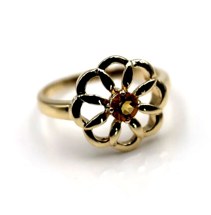 Genuine Size R 9ct Yellow, Rose or White Gold Orange Citrine Flower Ring