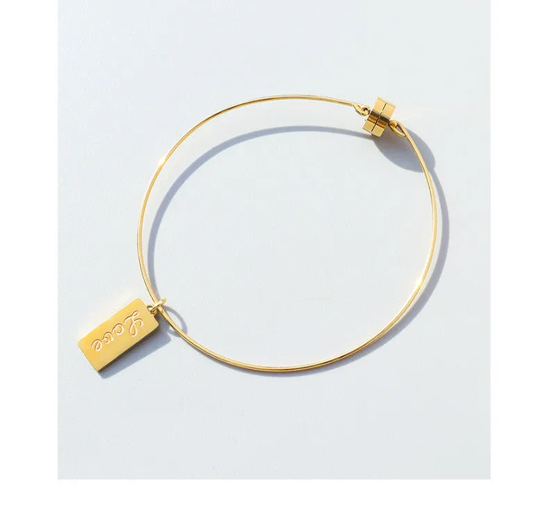 Geometric Square Magnet Bracelet in 18k Gold Plated Titanium Steel for Women