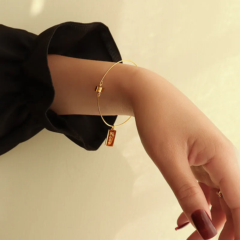 Geometric Square Magnet Bracelet in 18k Gold Plated Titanium Steel for Women