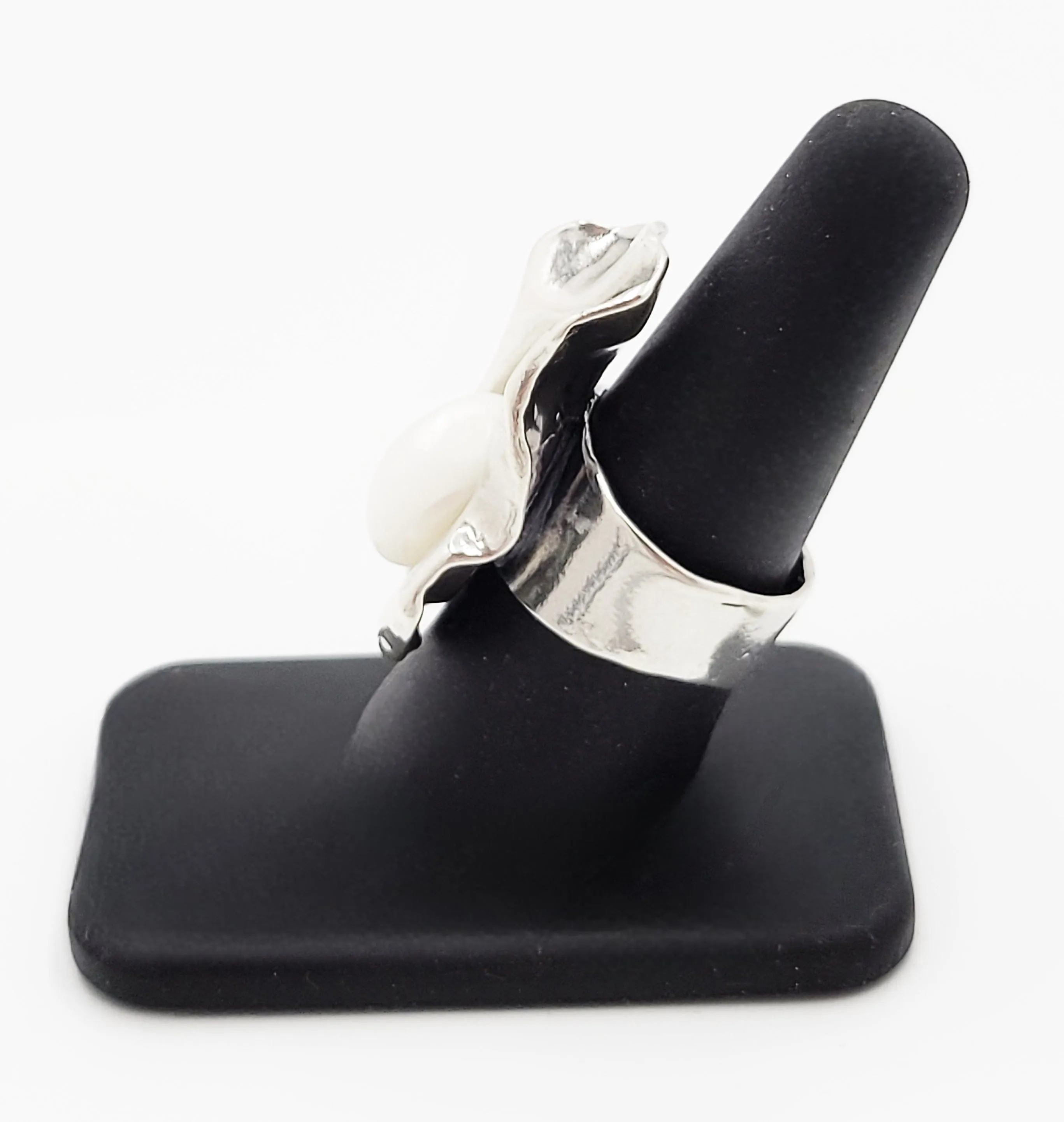 Golan Goldex Sterling Silver & Pearl Large Bold Abstract Modernist Cocktail Ring