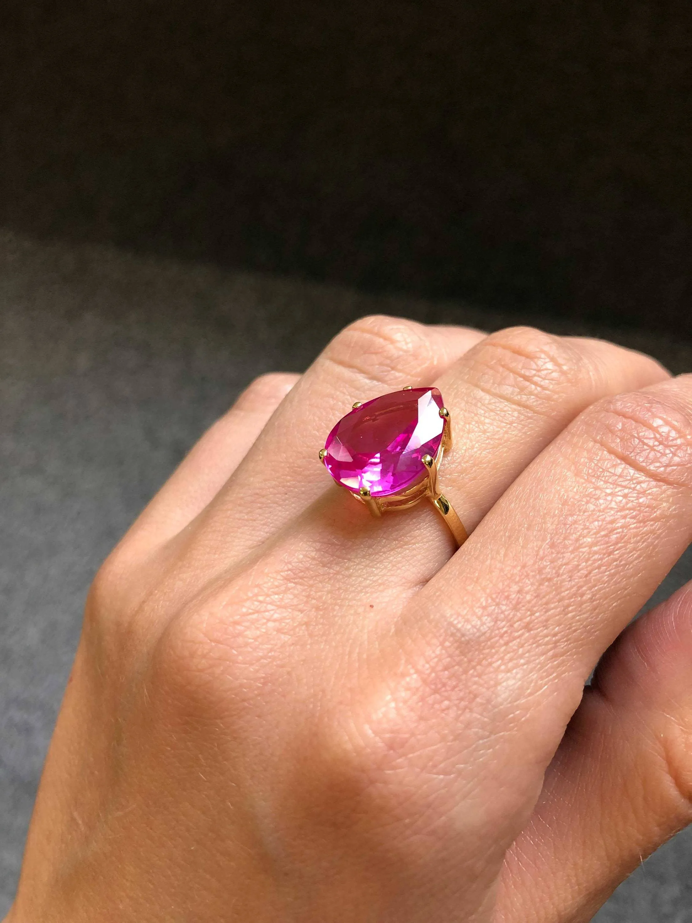 Gold Alexandrite Ring - Pink Teardrop Ring - June Birthstone Ring