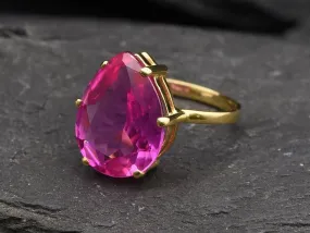 Gold Alexandrite Ring - Pink Teardrop Ring - June Birthstone Ring