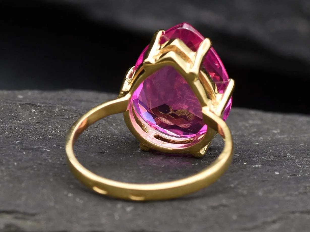 Gold Alexandrite Ring - Pink Teardrop Ring - June Birthstone Ring