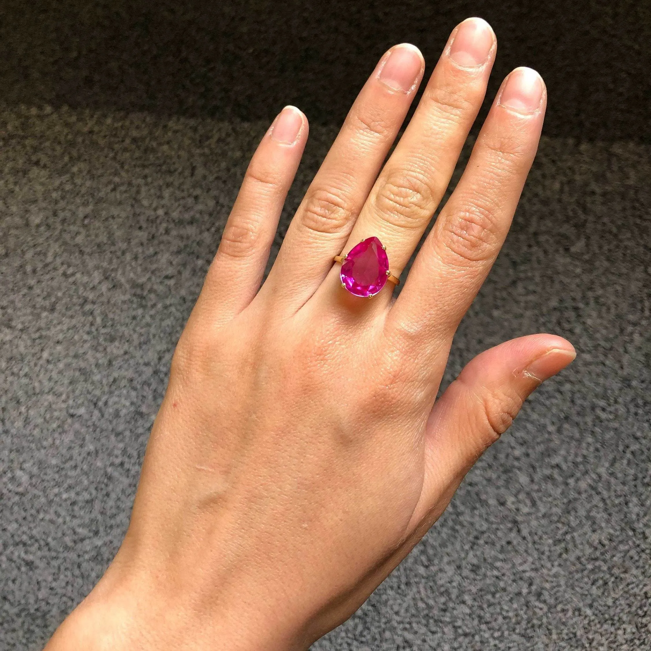 Gold Alexandrite Ring - Pink Teardrop Ring - June Birthstone Ring