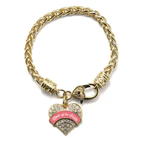 Gold Coral Mom of Bride Pave Heart Charm Braided Bracelet