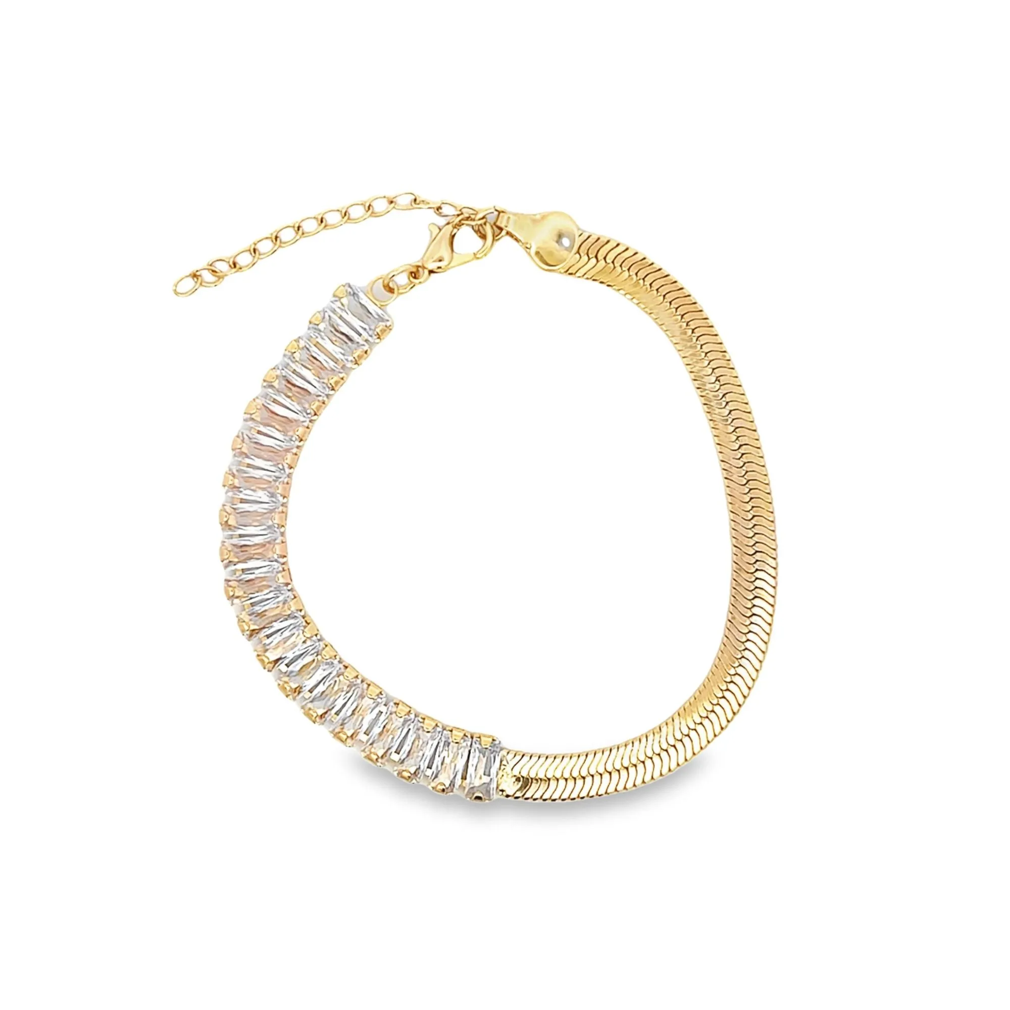 Gold Half CZ Stone Half Snake Bracelet